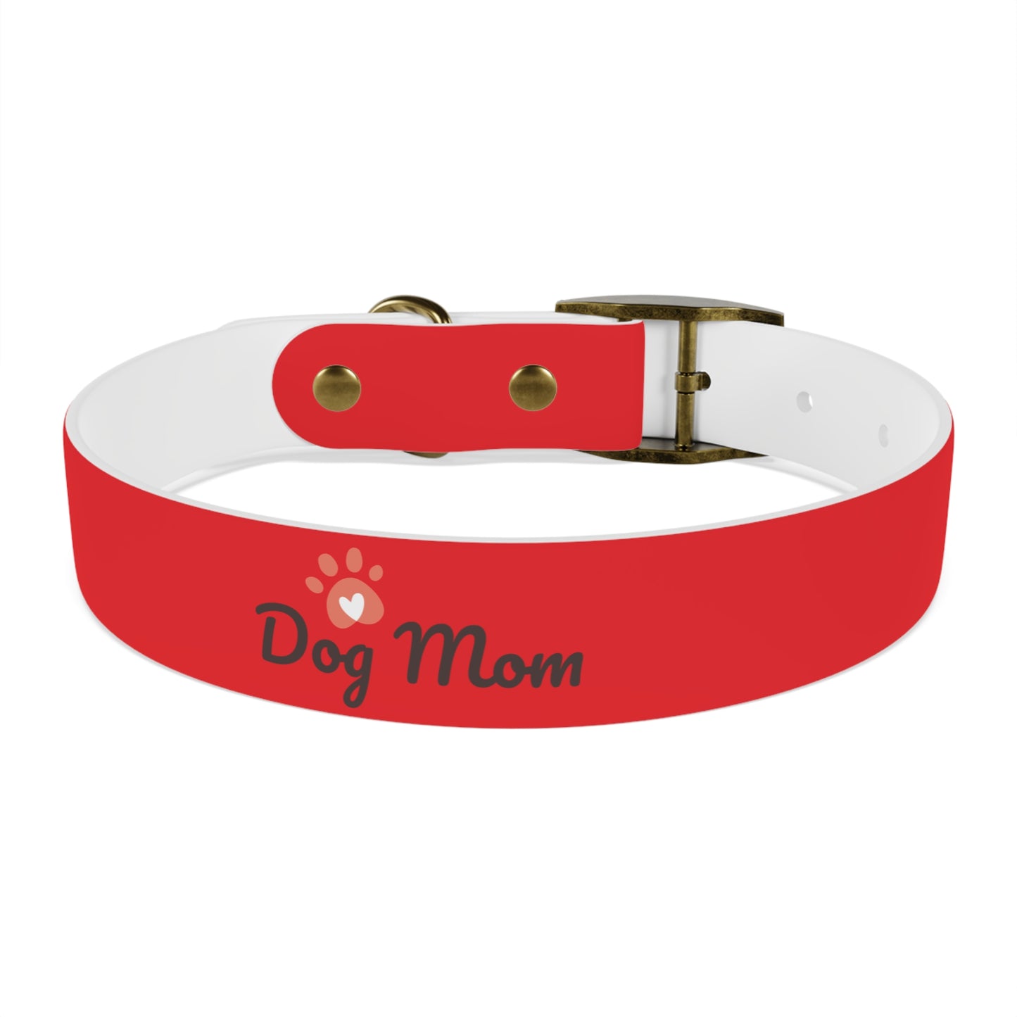 Personalized Dog Collar - Red "Dog Mom" Design for Stylish Pet Owners