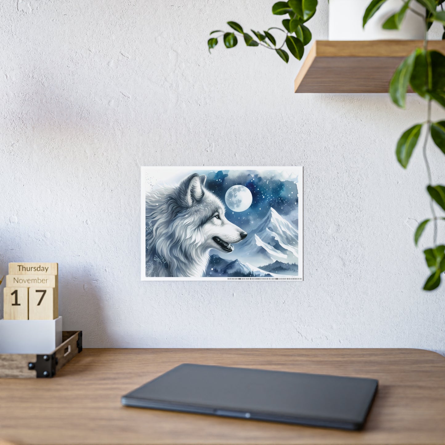 Majestic Wolf Gloss Poster - Snowy Mountains Art for Home Décor