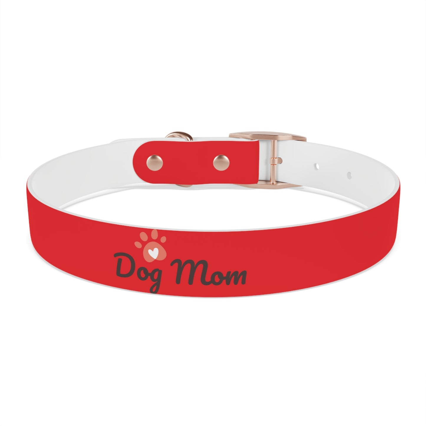 Personalized Dog Collar - Red "Dog Mom" Design for Stylish Pet Owners