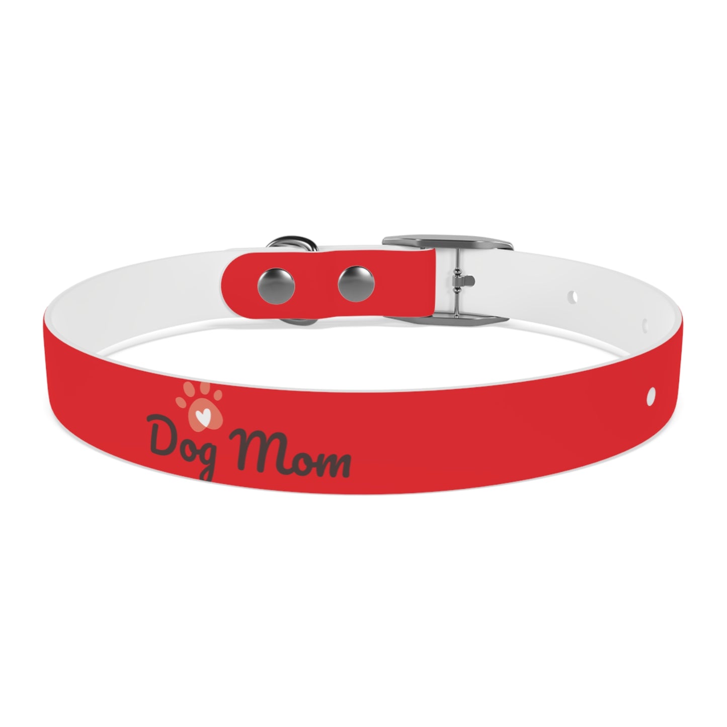 Personalized Dog Collar - Red "Dog Mom" Design for Stylish Pet Owners