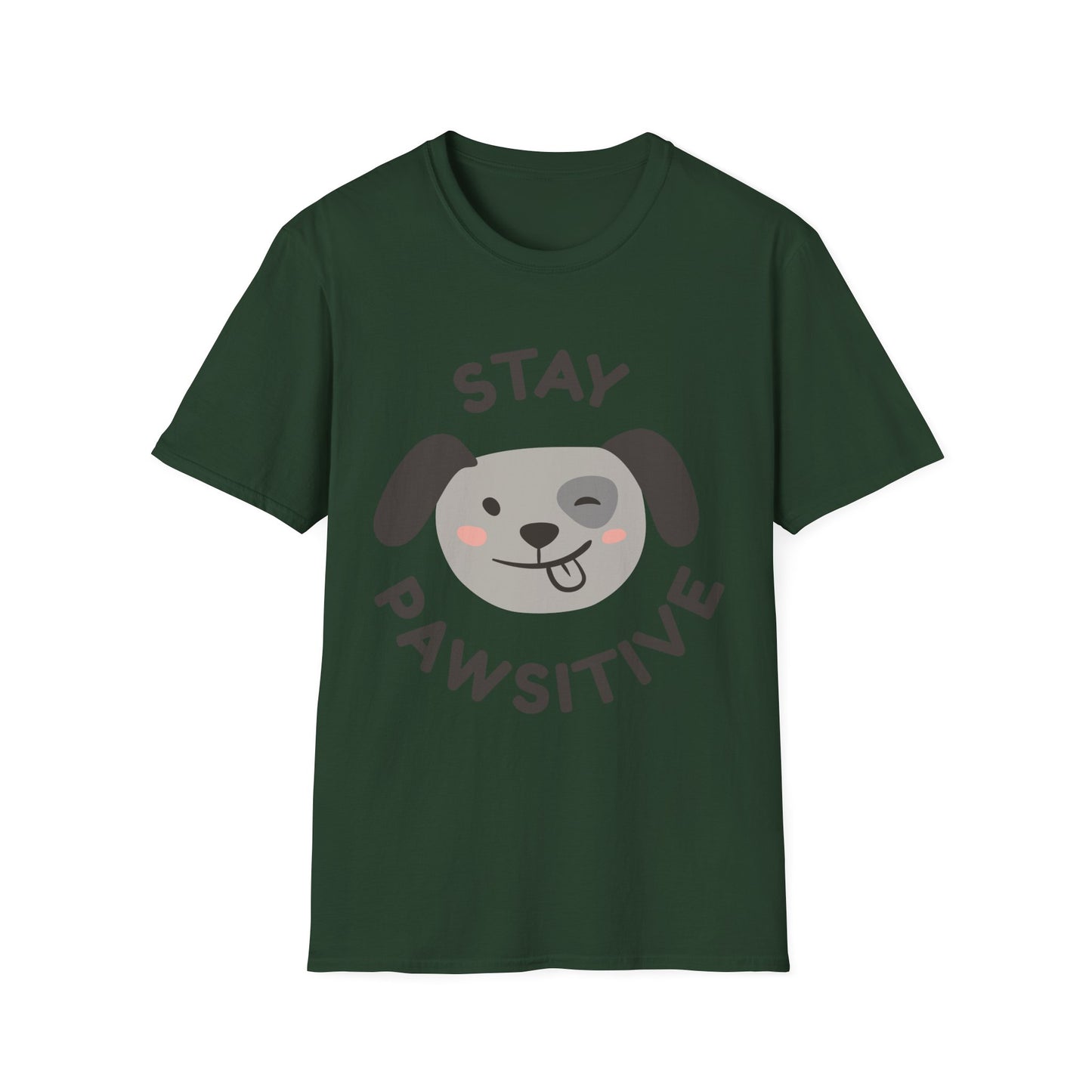 Stay Pawsitive Unisex Softstyle T-Shirt - Cute Dog Graphic Tee