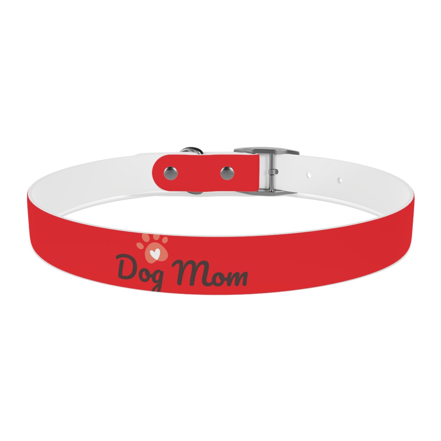 Personalized Dog Collar - Red "Dog Mom" Design for Stylish Pet Owners