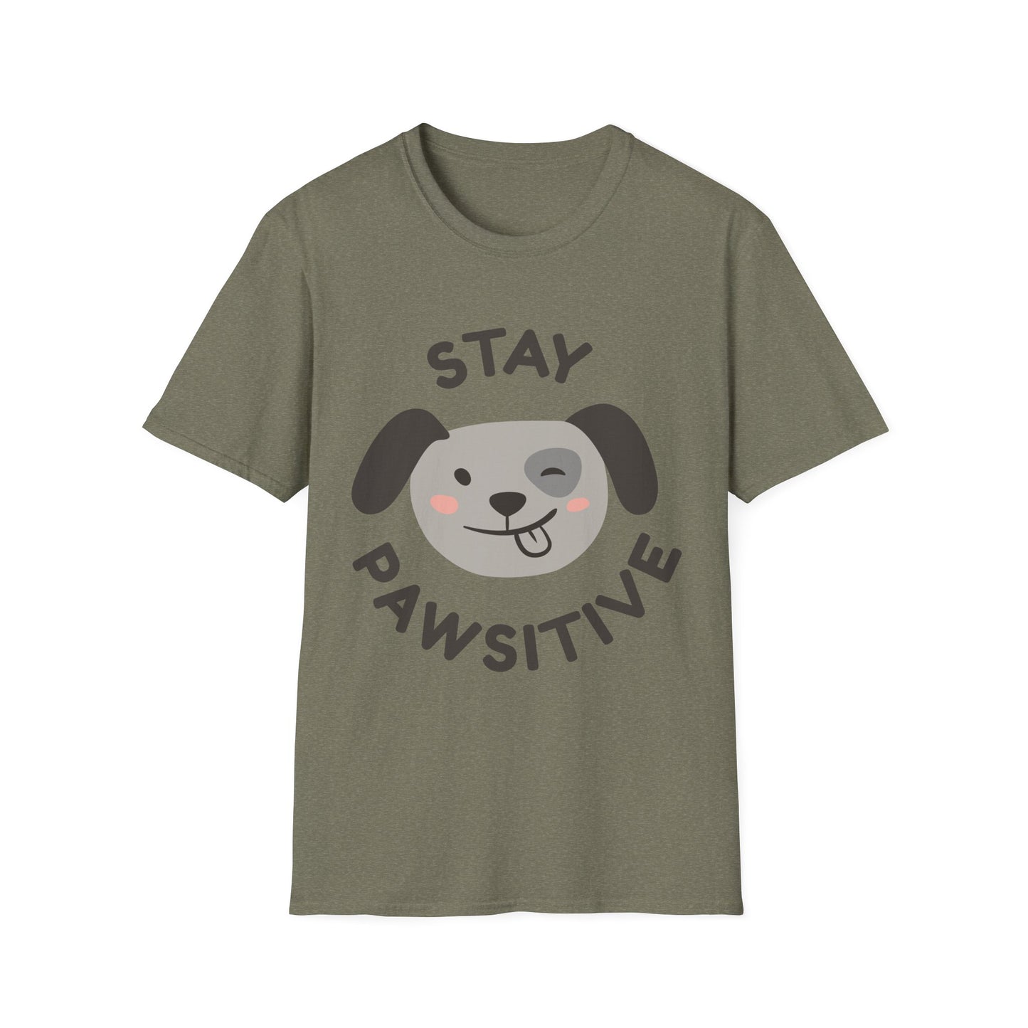 Stay Pawsitive Unisex Softstyle T-Shirt - Cute Dog Graphic Tee