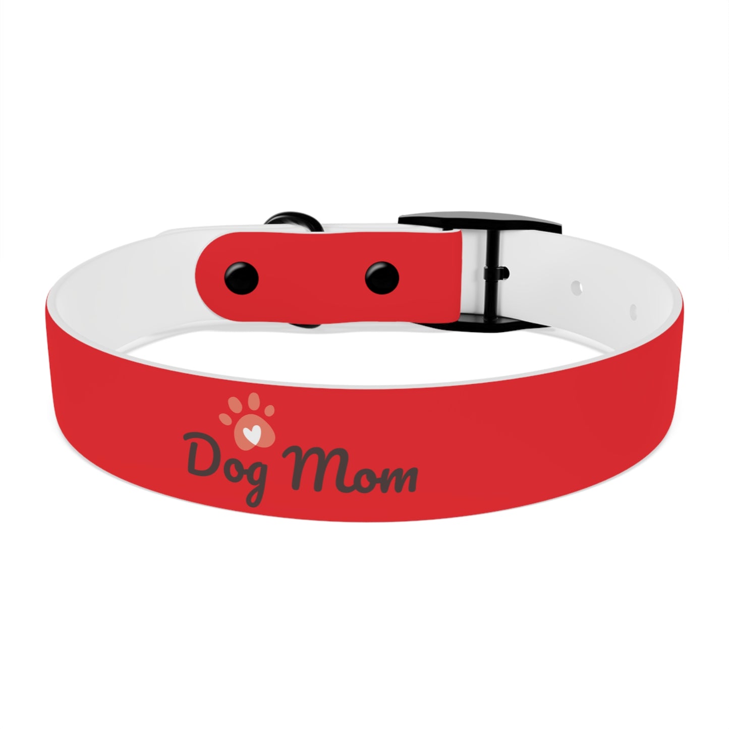 Personalized Dog Collar - Red "Dog Mom" Design for Stylish Pet Owners