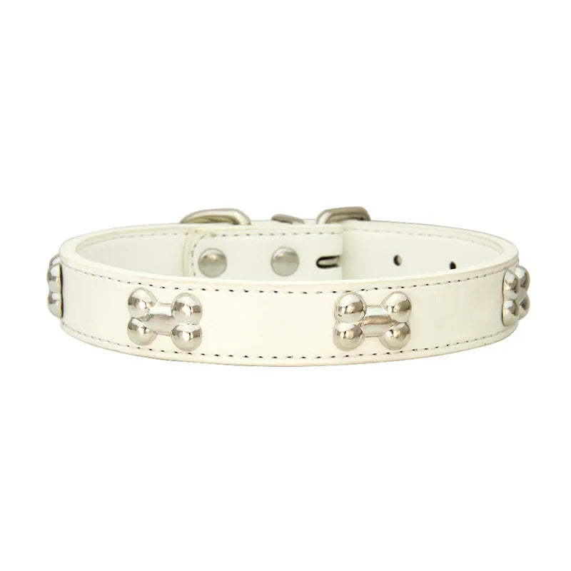 Bone Leather Durable Pet Dog Collars Puppy Pug Collars