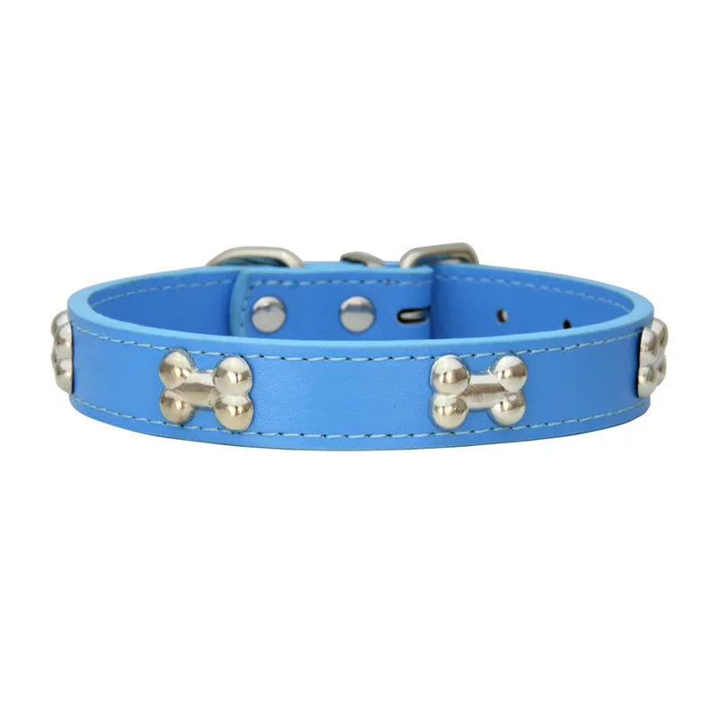 Bone Leather Durable Pet Dog Collars Puppy Pug Collars