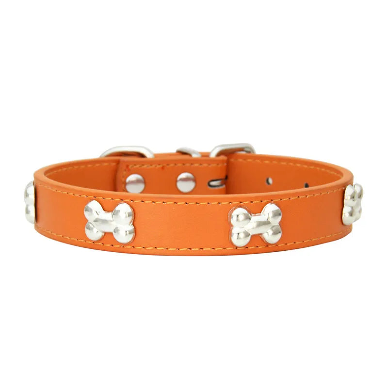 Bone Leather Durable Pet Dog Collars Puppy