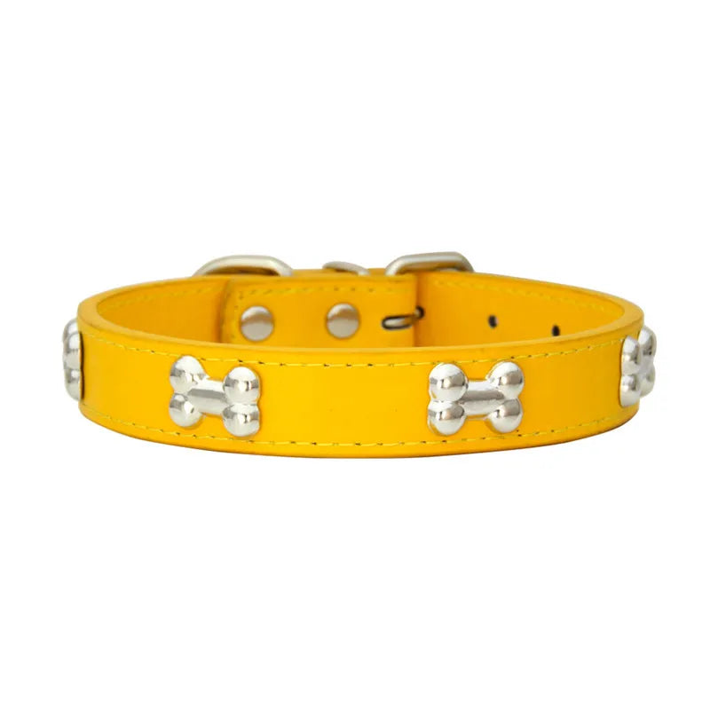 Bone Leather Durable Pet Dog Collars Puppy Pug Collars