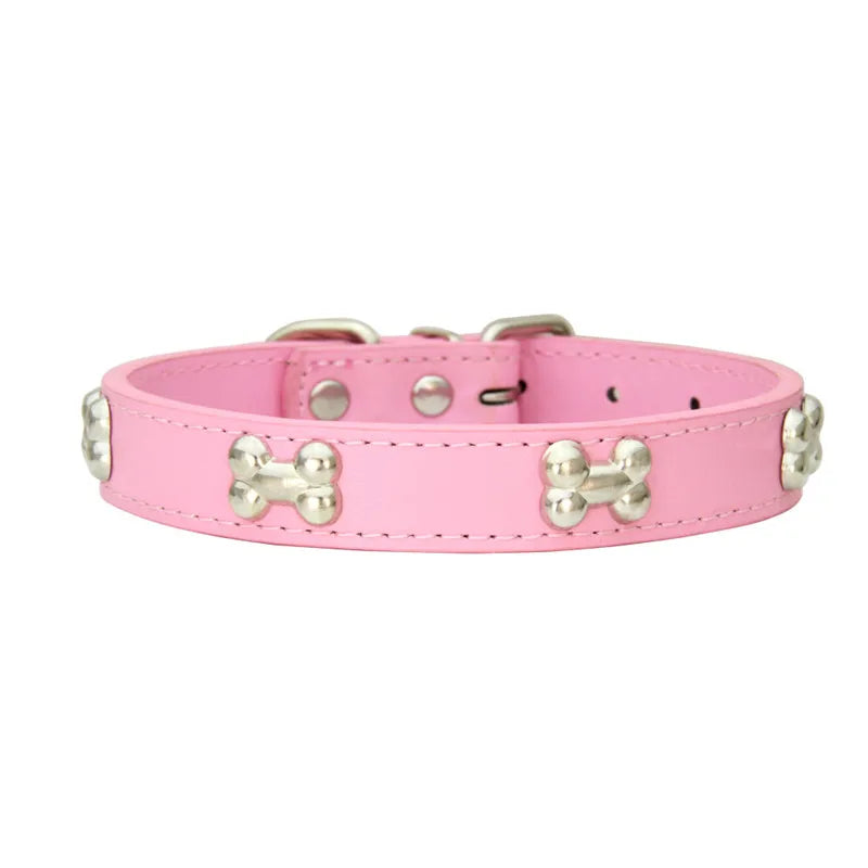 Bone Leather Durable Pet Dog Collars Puppy Pug Collars