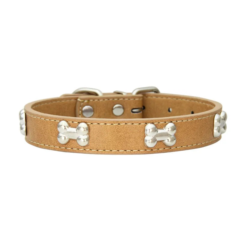 Bone Leather Durable Pet Dog Collars Puppy