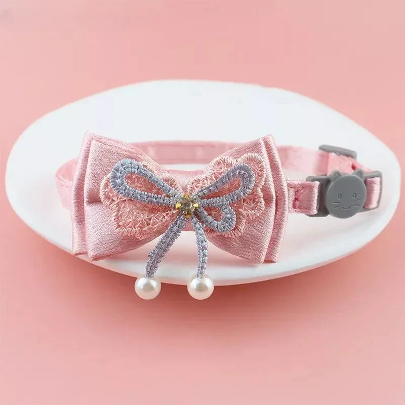 Pet Collar Pink Lace Bow Hanging Bead