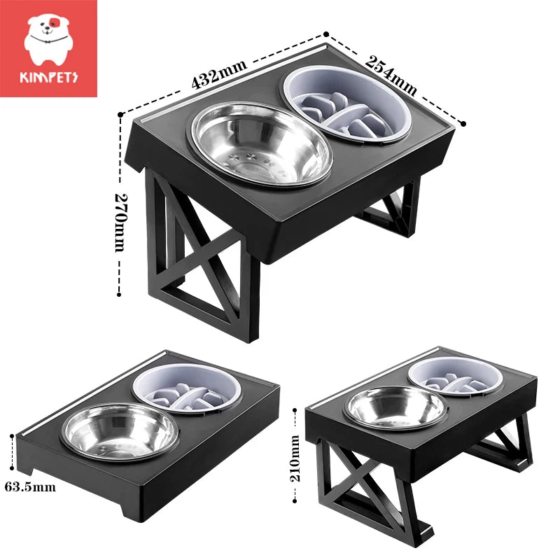 Dogs Double Bowls Stand 3 Adjustable Height