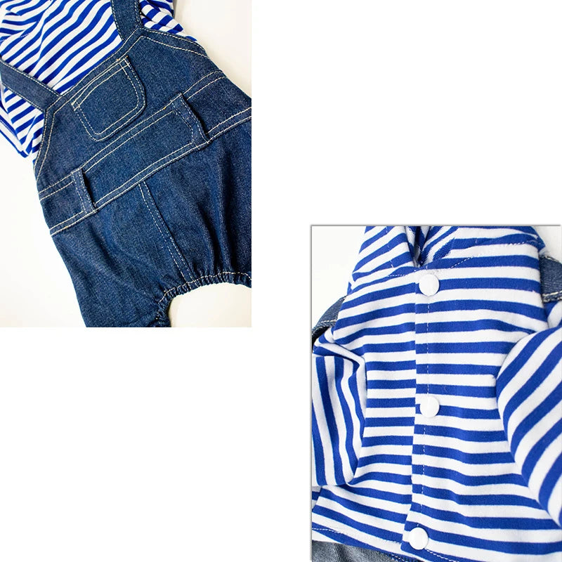 Pet Clothes Dog Cat Striped Plaid Jean Jumpsuit