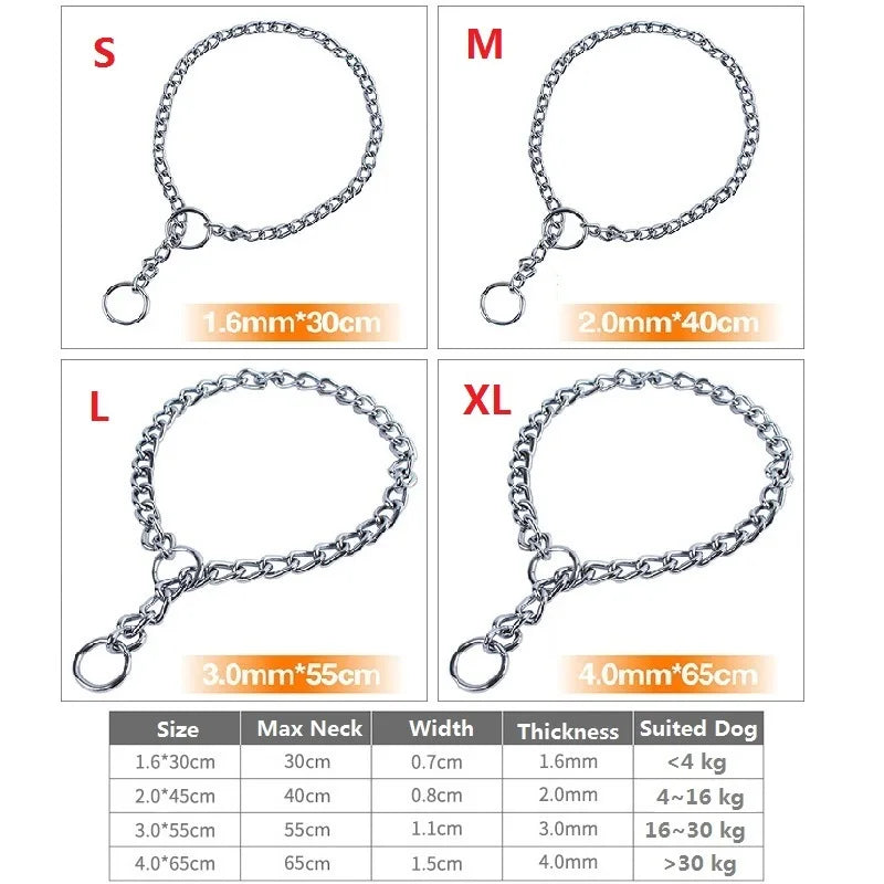 4 Size Stainless Steel Slip Chain Collar