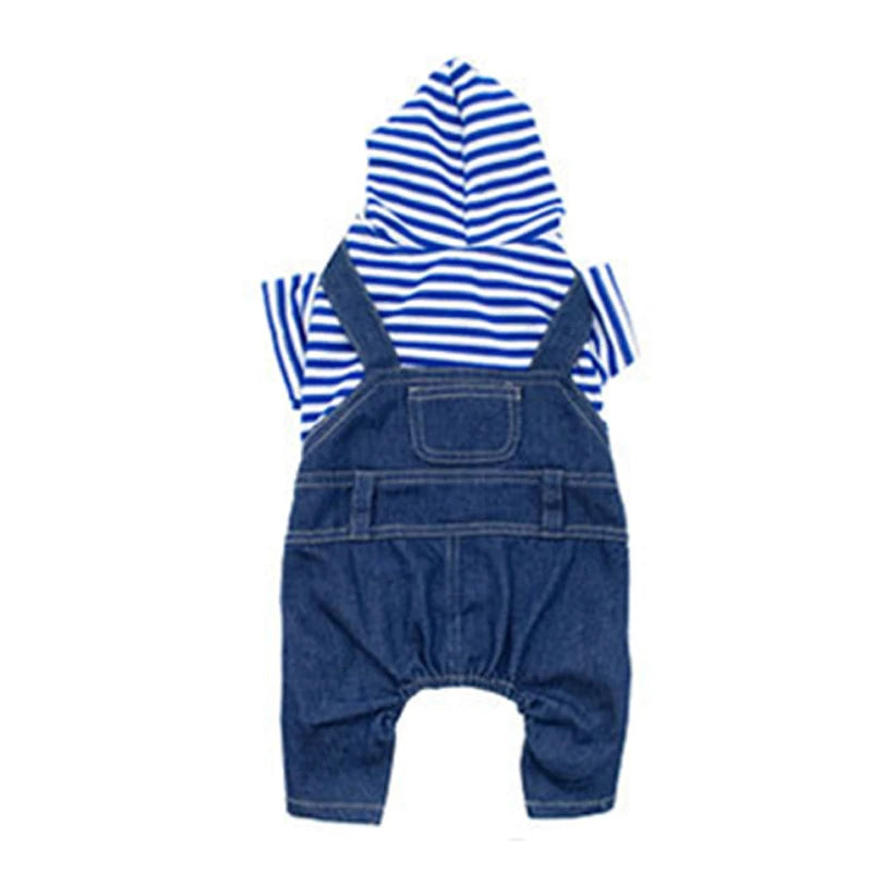 Pet Clothes Dog Cat Striped Plaid Jean Jumpsuit