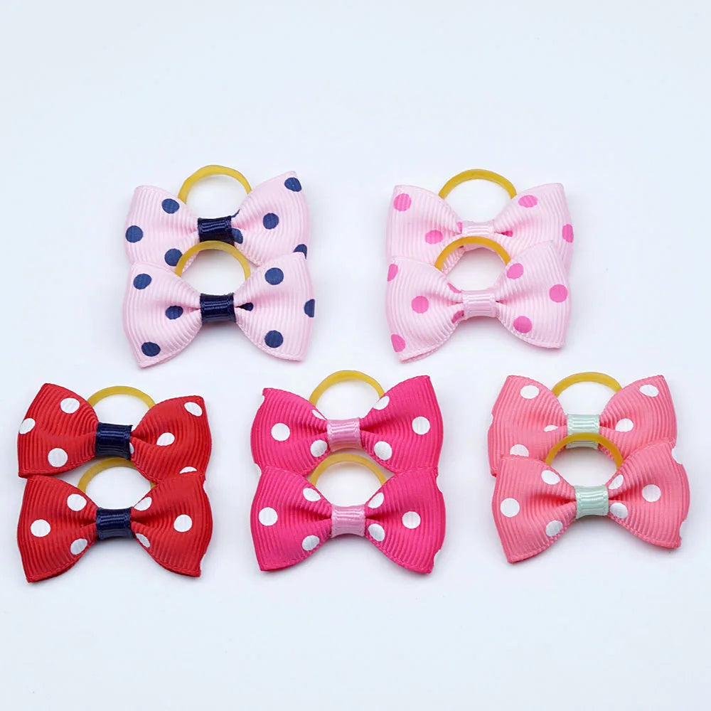 5 Pairs Small Dog Ribbon Bow Elastic Rubber Band