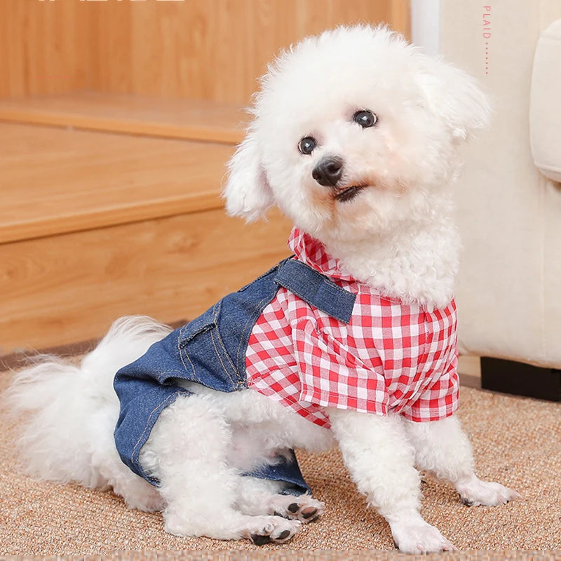 Pet Clothes Dog Cat Striped Plaid Jean Jumpsuit