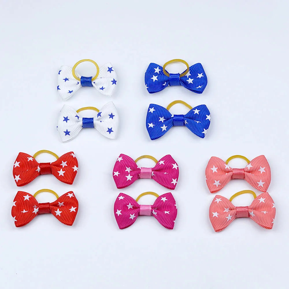 5 Pairs Small Dog Ribbon Bow Elastic Rubber Band