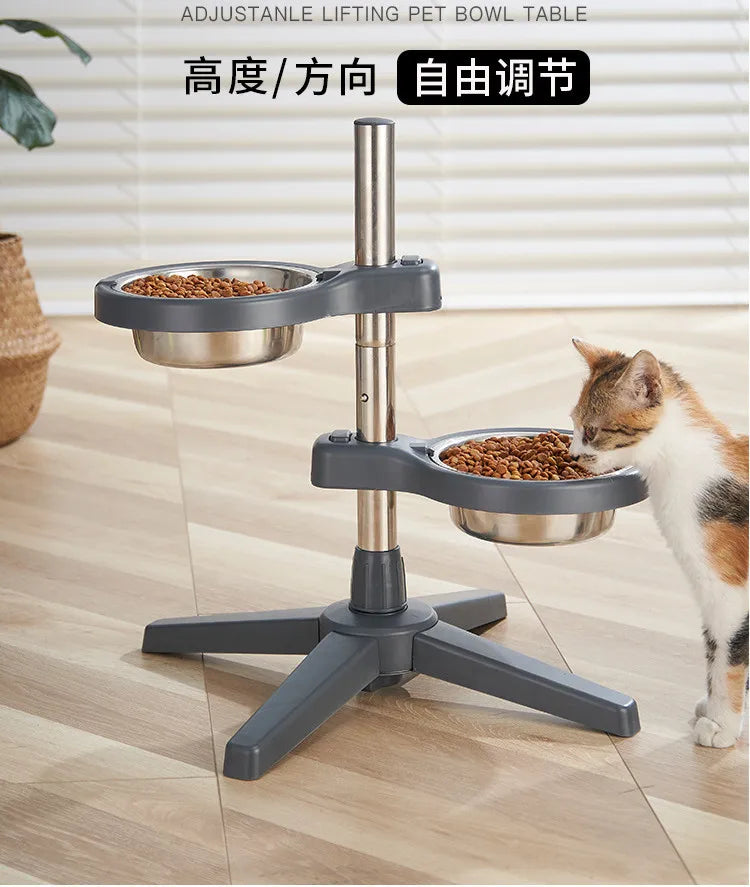 Adjustable Height Raised Pet Feeder with 2 Stainless Steel Bowls