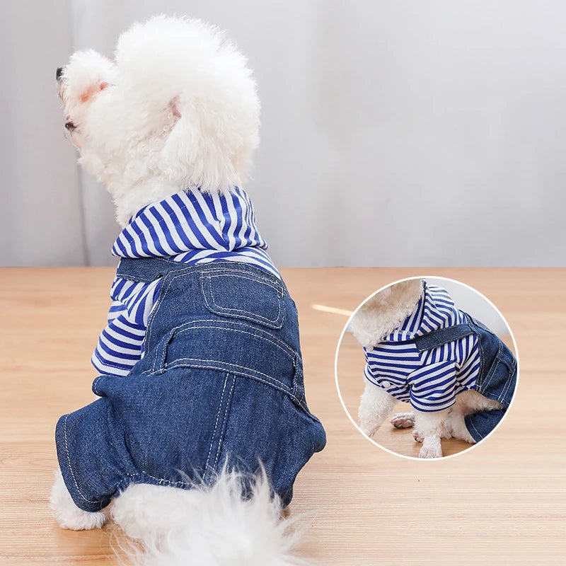 Pet Clothes Dog Cat Striped Plaid Jean Jumpsuit