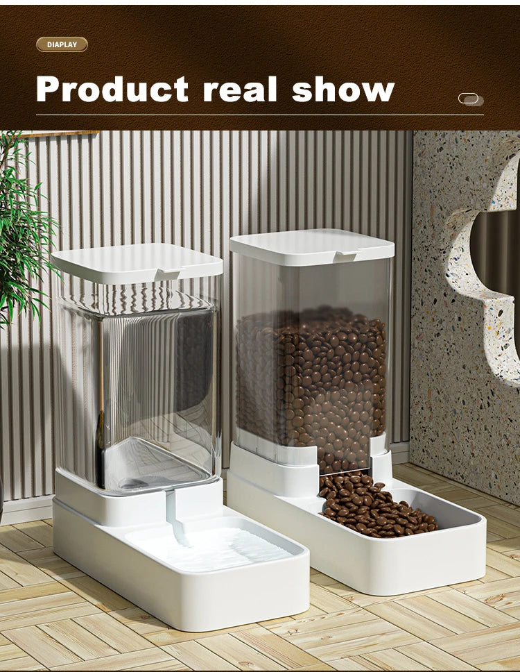 Automatic Cat Feeder & Water Dispenser with Gravity Food Storage Container