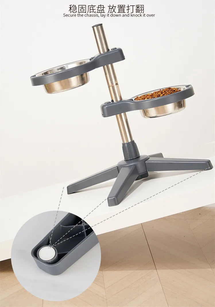 Adjustable Height Raised Pet Feeder with 2 Stainless Steel Bowls