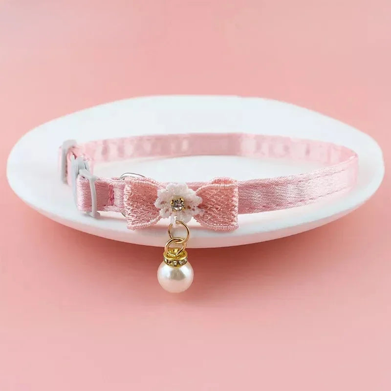 Pet Collar Pink Lace Bow Hanging Bead