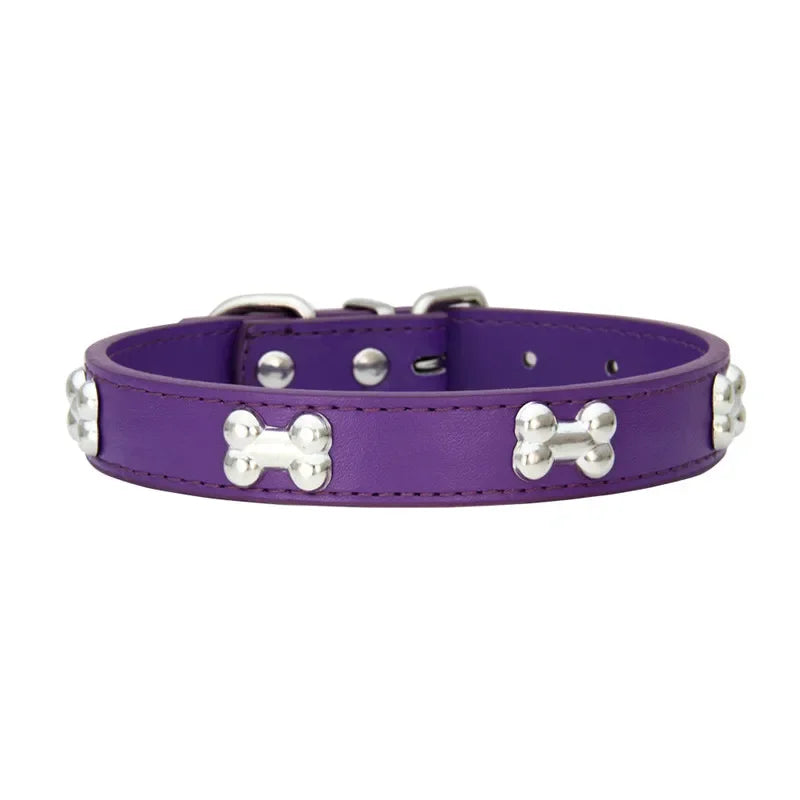 Bone Leather Durable Pet Dog Collars Puppy