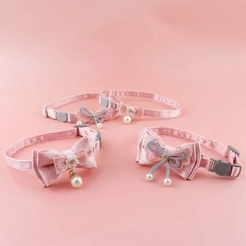 Pet Collar Pink Lace Bow Hanging Bead