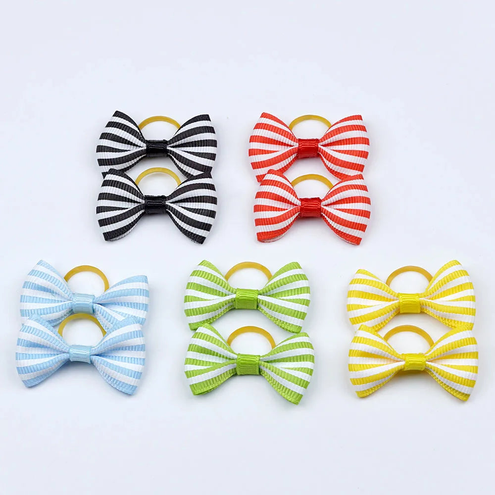 5 Pairs Small Dog Ribbon Bow Elastic Rubber Band