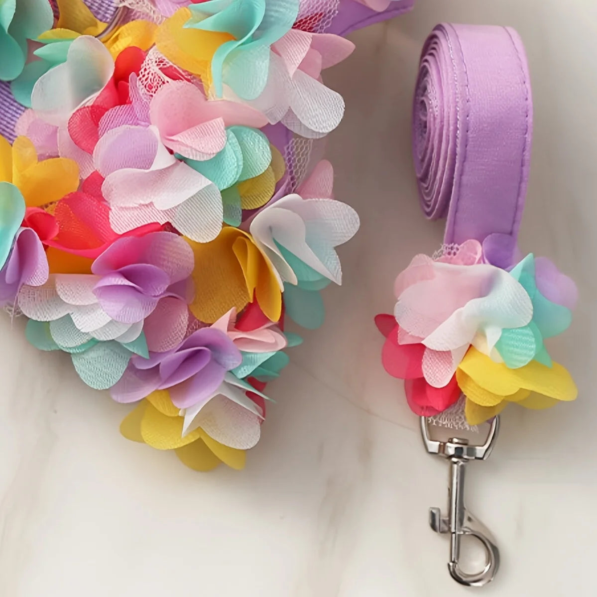 Pets Harness Leash Flower Decoration