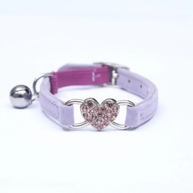 Small Dog Collar Heart Charm and Bell Cat Collar Safety Elastic