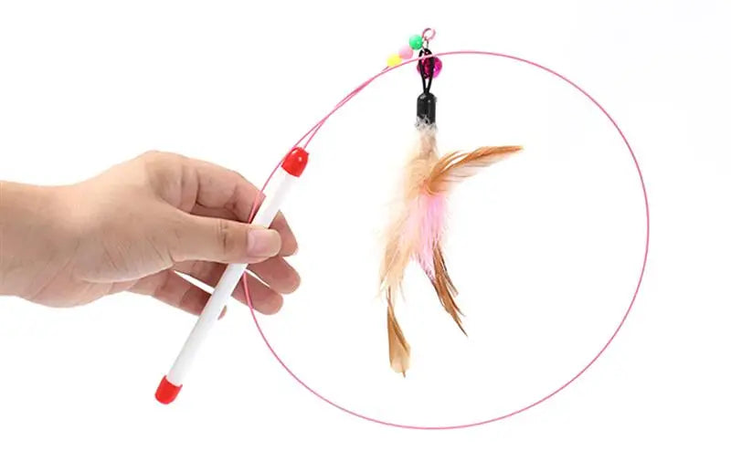 1pc Cat Toy Stick Feather Wand With Bell Mouse Cage