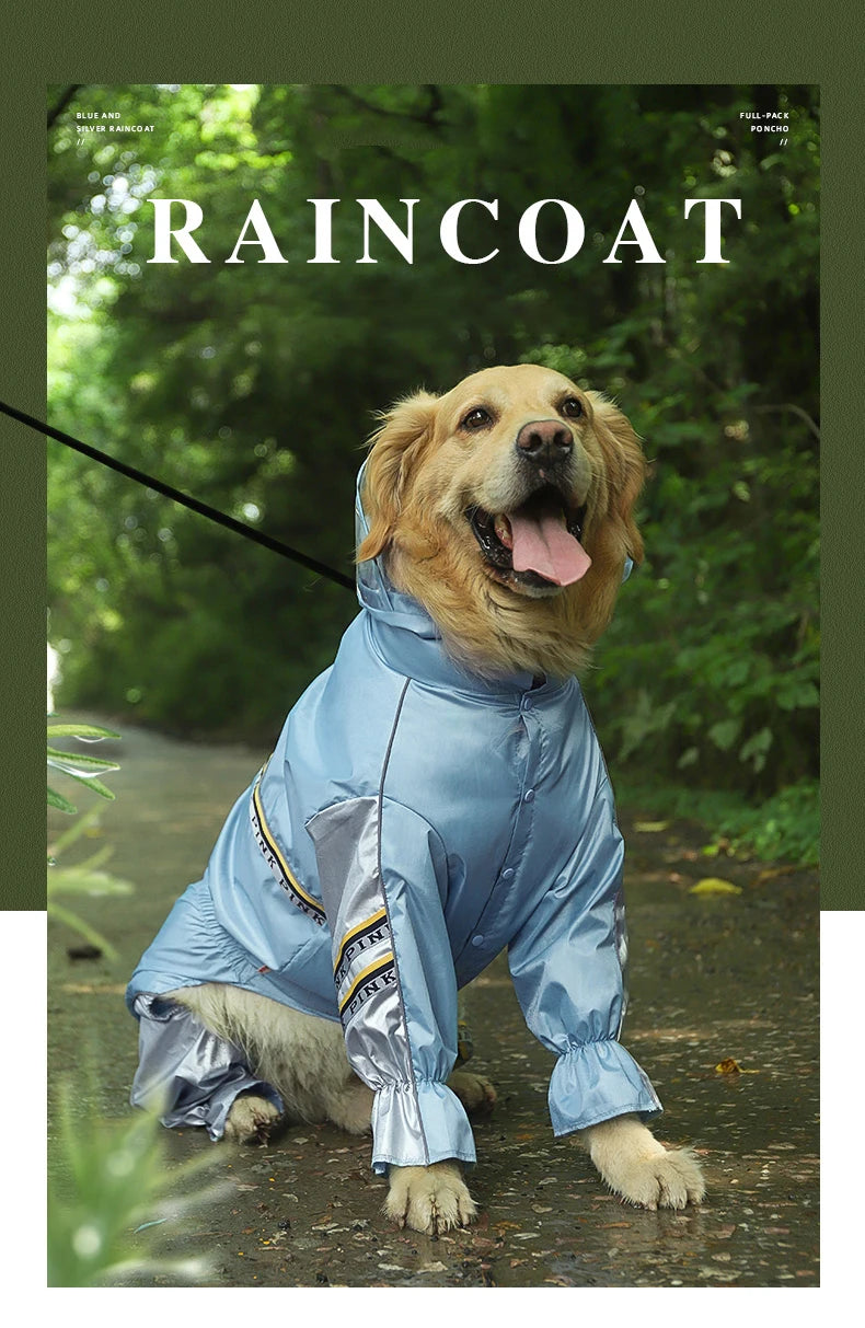 Big Dog Raincoat with Tail Jumpsuit Raincoat for Large Dogs with Reflective Strips