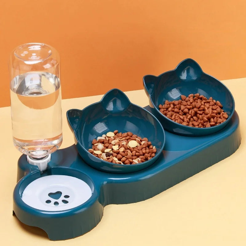 Triple Cat Bowls 15°Tilt 3-in-1 Water Feeder Bowls