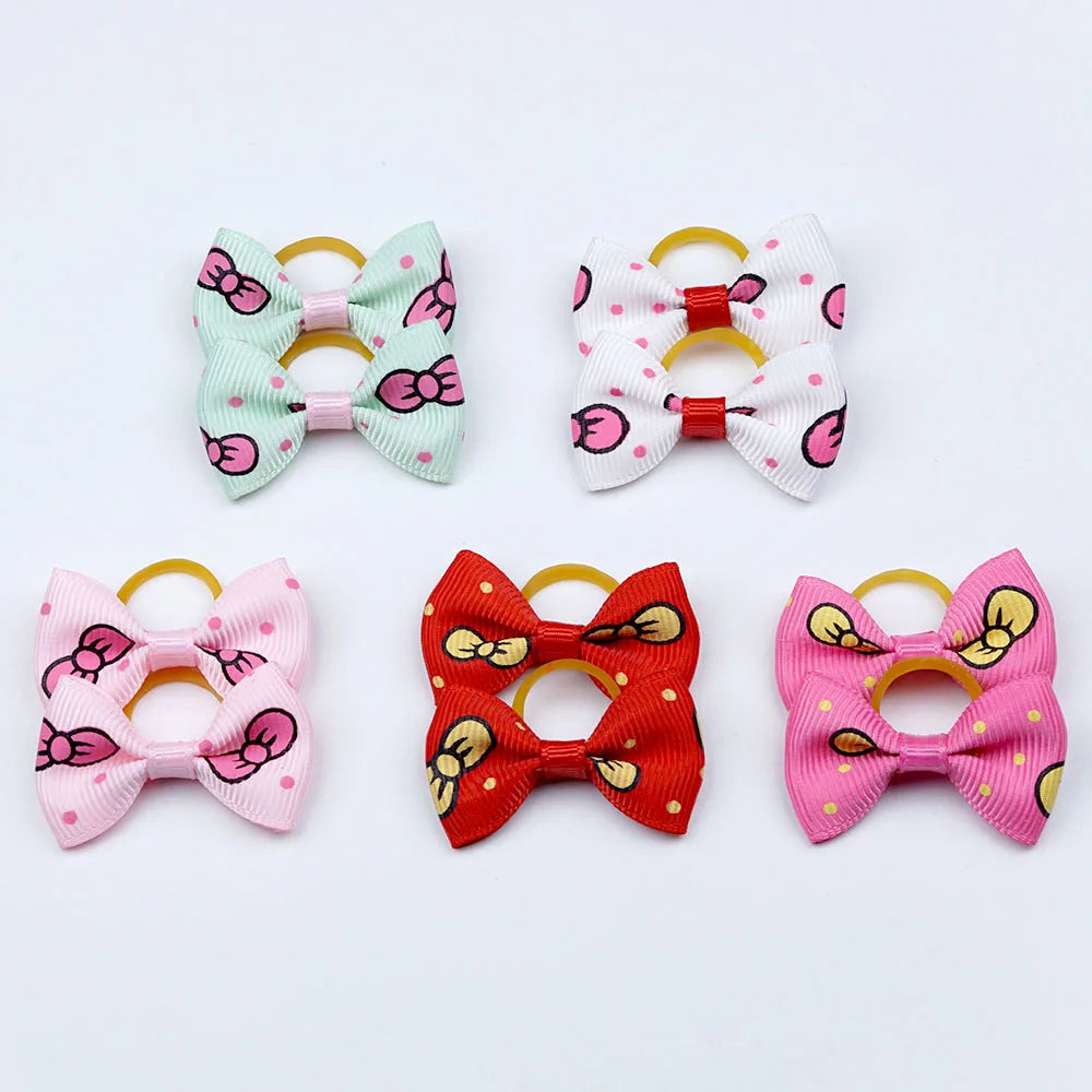 5 Pairs Small Dog Ribbon Bow Elastic Rubber Band