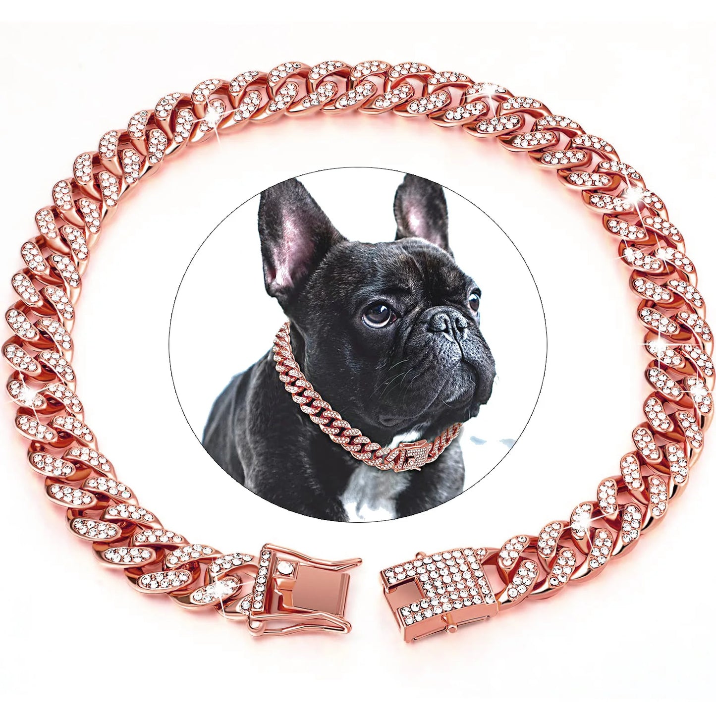 Pet Dog Collar , Cuban Chain Diamond Walking Metal