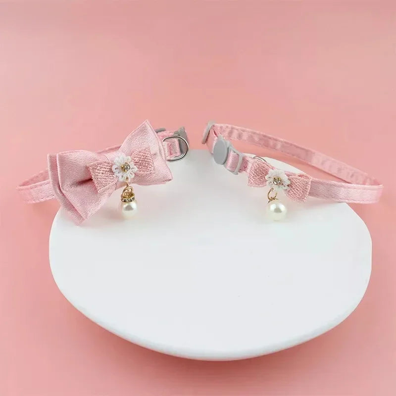 Pet Collar Pink Lace Bow Hanging Bead