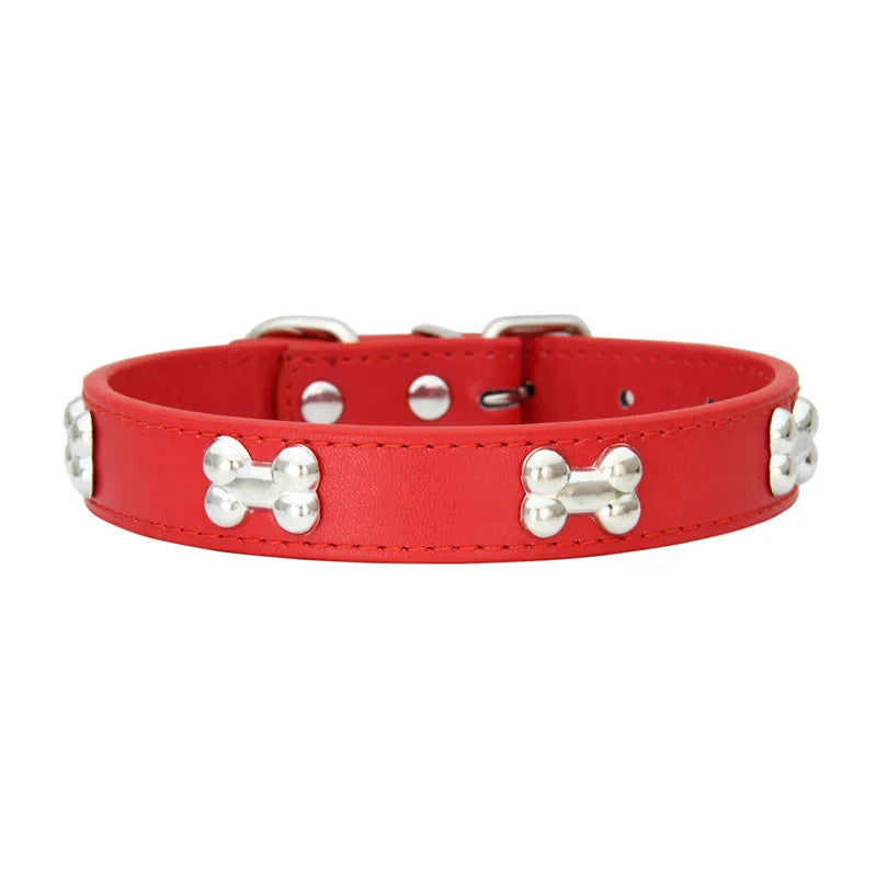 Bone Leather Durable Pet Dog Collars Puppy Pug Collars