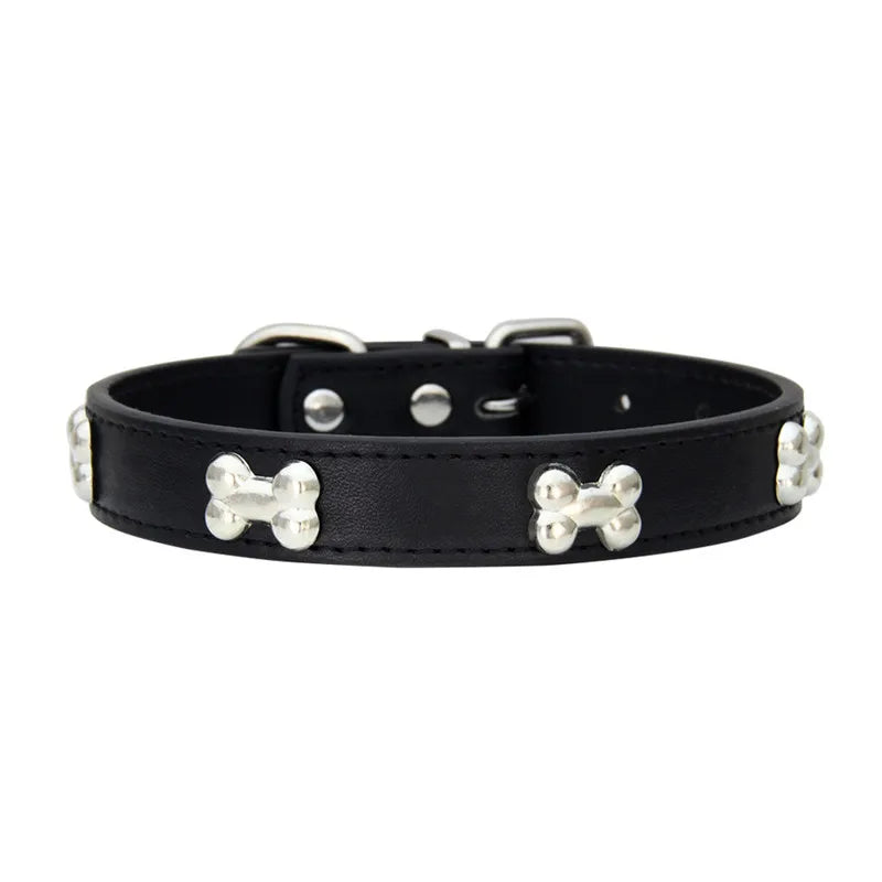 Bone Leather Durable Pet Dog Collars Puppy Pug Collars