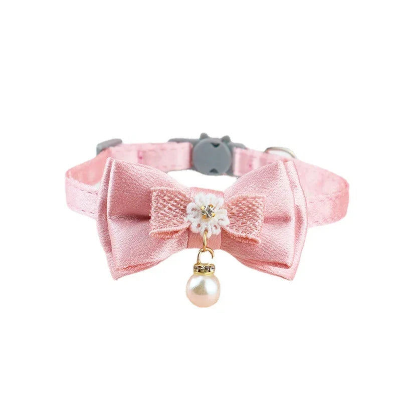 Pet Collar Pink Lace Bow Hanging Bead