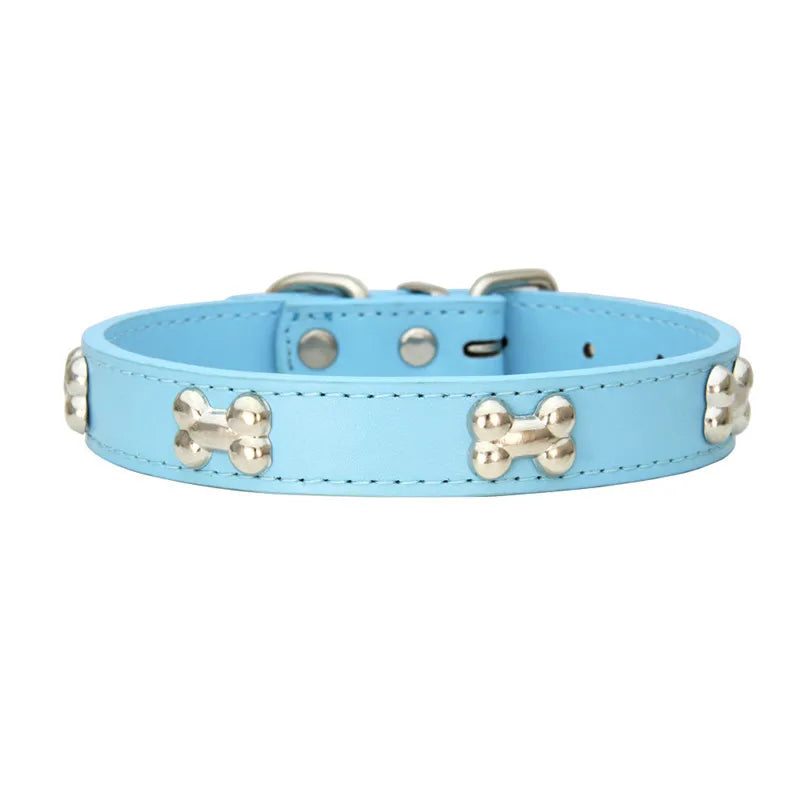 Bone Leather Durable Pet Dog Collars Puppy Pug Collars