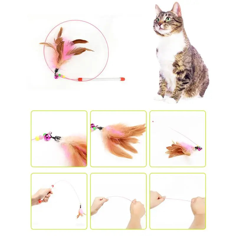 1pc Cat Toy Stick Feather Wand With Bell Mouse Cage