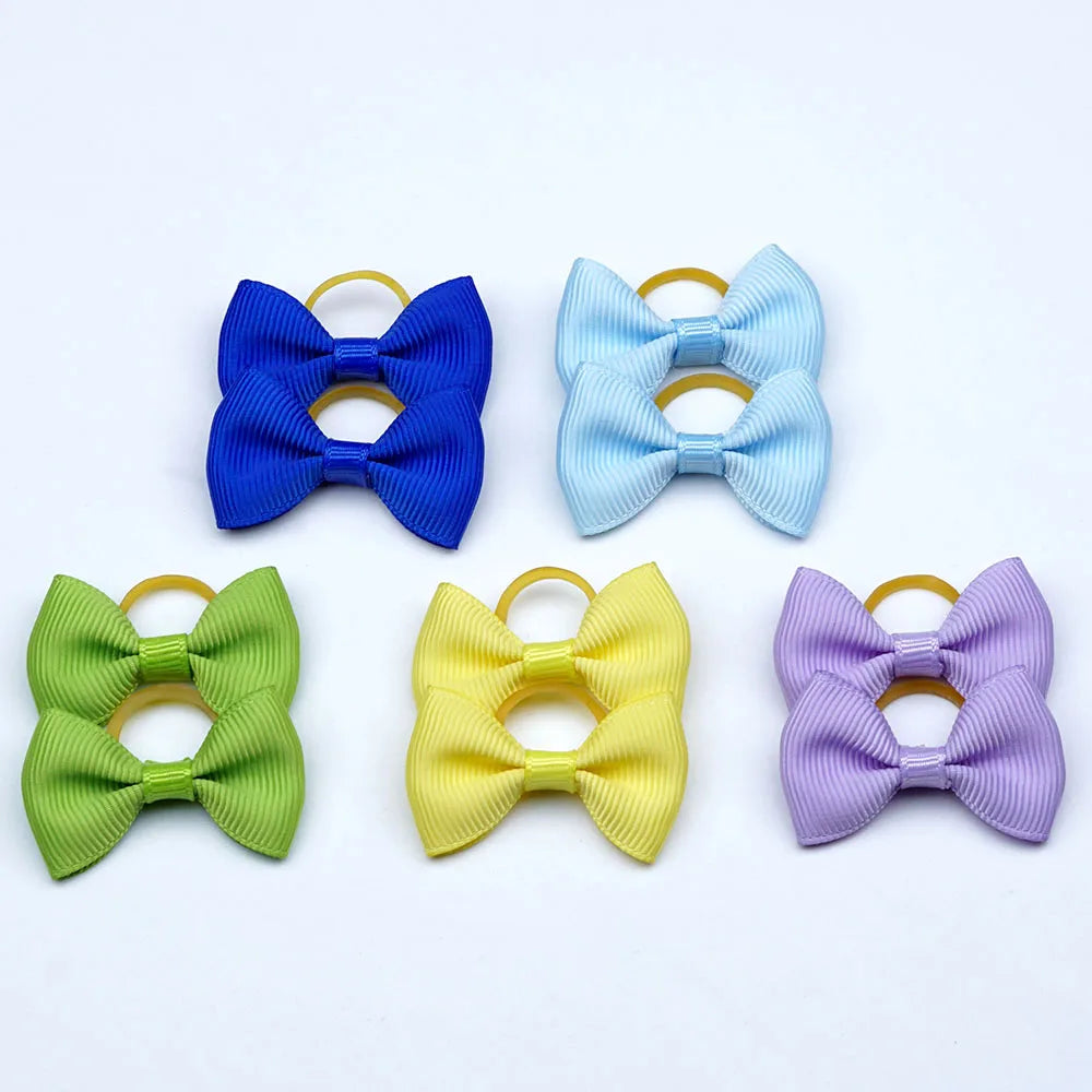 5 Pairs Small Dog Ribbon Bow Elastic Rubber Band