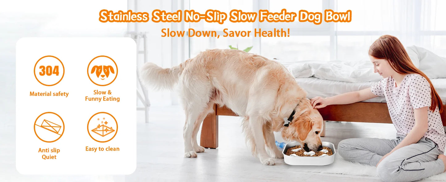 Stainless Steel Slow Feeder Bowl For Dogs And Cats