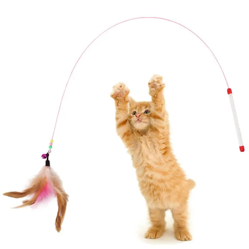 1pc Cat Toy Stick Feather Wand With Bell Mouse Cage