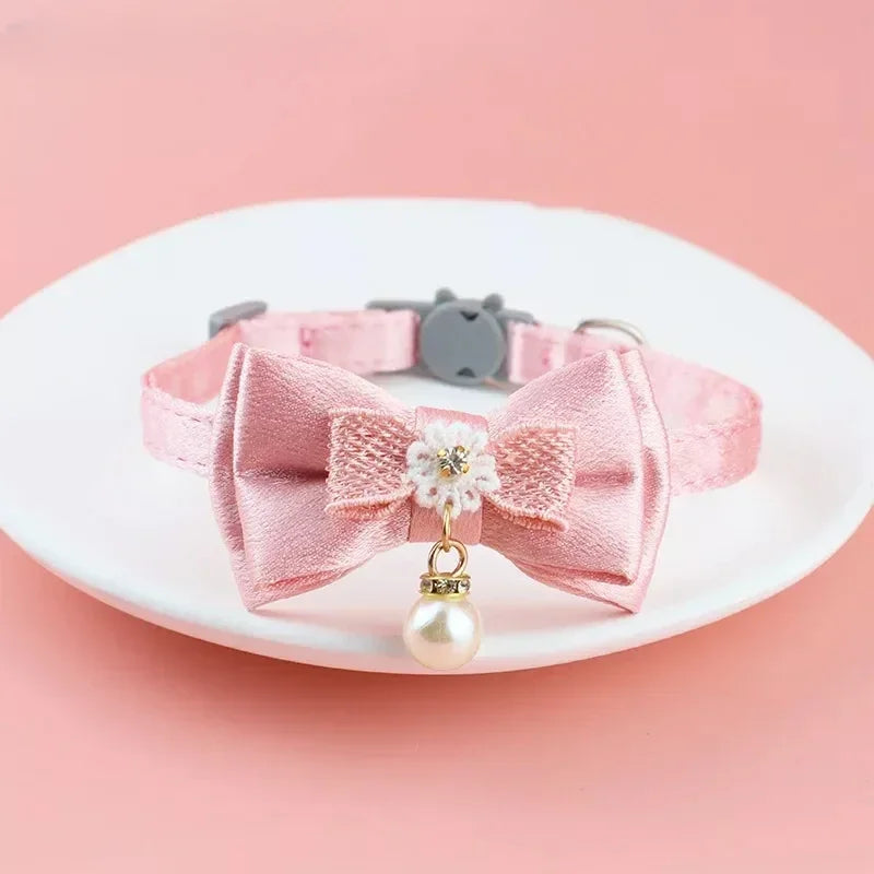 Pet Collar Pink Lace Bow Hanging Bead