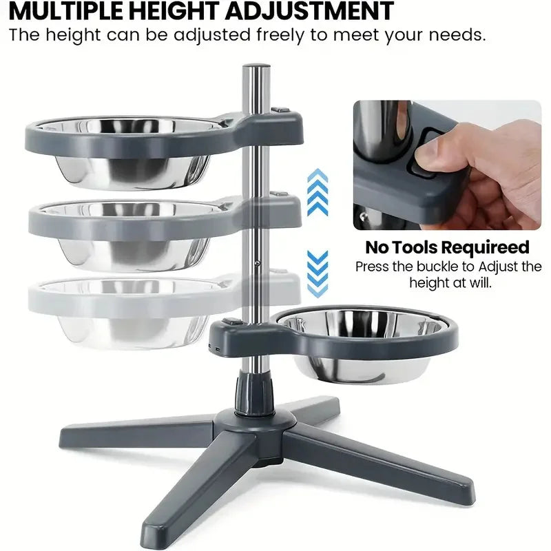 Adjustable Height Raised Pet Feeder with 2 Stainless Steel Bowls