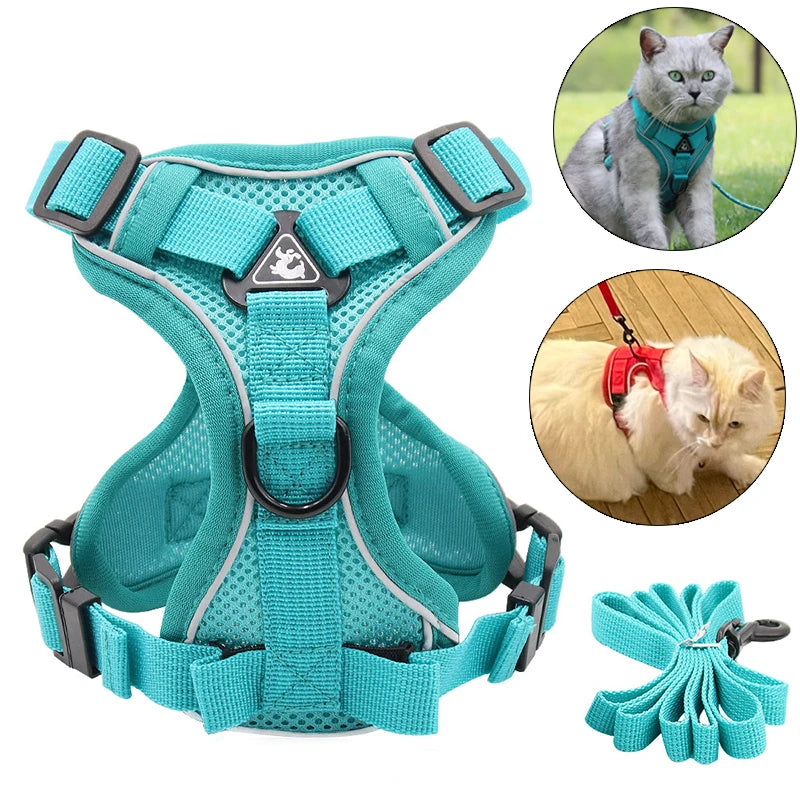 Fashion Reflective Cat Harness and Leash Sets Breathable