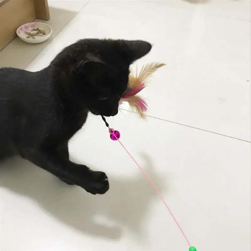 1pc Cat Toy Stick Feather Wand With Bell Mouse Cage